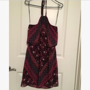 Express Black w/Colorful Designs Halter Top Dress